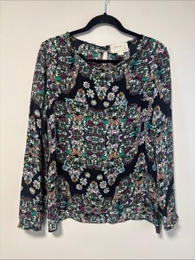 Artelier Nicole Miller 100% silk blouse-Black with colourful jewel print AS IS